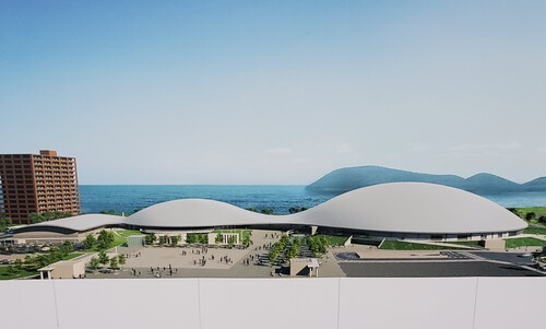 サンポート周辺、県立体育館やJRビル、徳島文理大の建設が進む。 サンポート周辺、県立体育館やJRビル、徳島文理大の建設が進む。