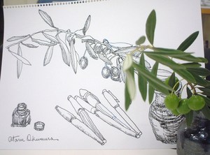その場で万年筆でデッサン