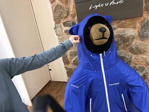 モンベルのクマにパンチ