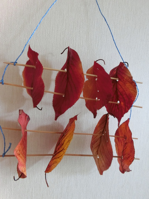 落ち葉の壁掛けを作る。
