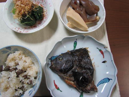 昨夜の　むかご入り晩ご飯＆ちぬ　　　さぬき市　自宅　　