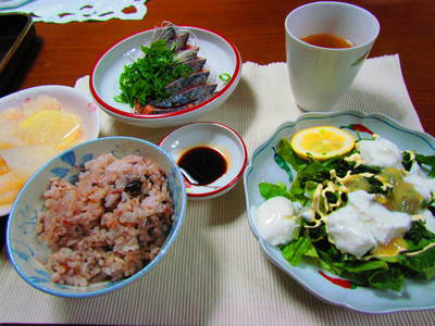 晩ご飯　　　サラダにヨーグルトを　　　自宅