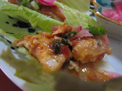 昼ご飯　　白菜の鶏肉炒め巻き　　自宅