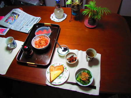 外は雪　モーニング　　いつもの　ダイエット食　　自宅