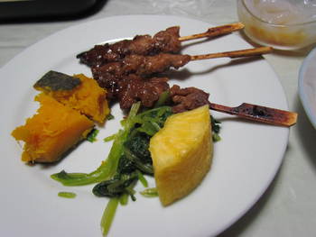 晩ご飯　焼き鳥＋豚肉　　　自宅