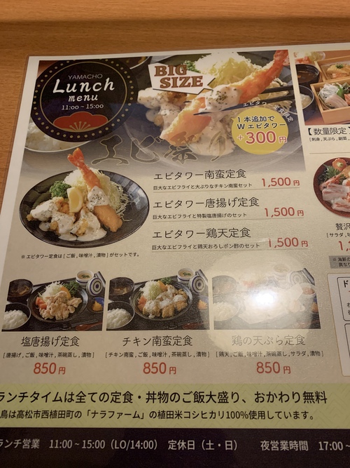 【そびえ立つ】山鳥 高松南店（エビタワー鶏天定食）