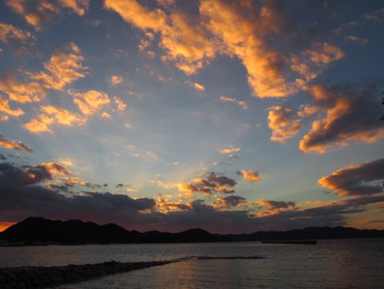 島での夕方の散歩