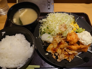 おろし豚とチキン南蛮の定食@まいしょく家