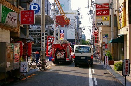 鍛冶屋町で火事でないのに消防車が・・・